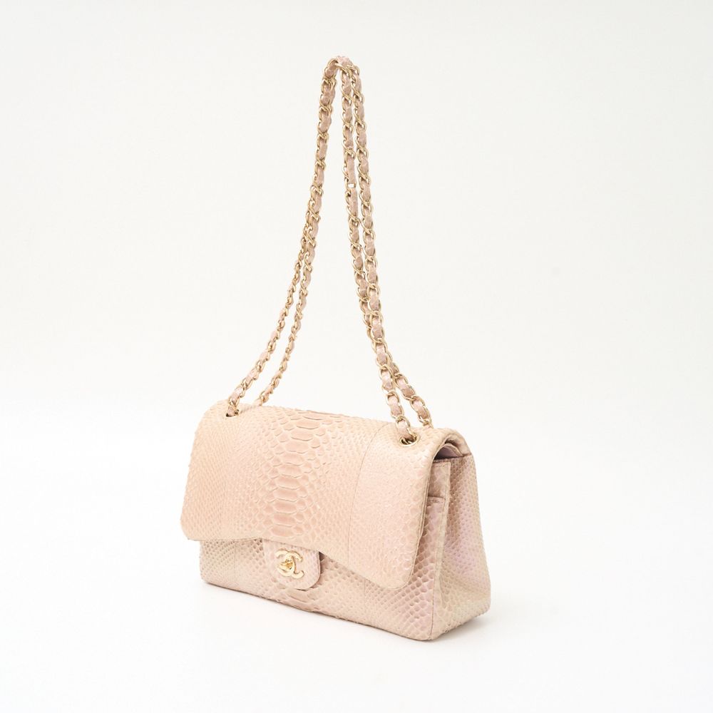 Chanel Bag Python Chain Pink Beige Shoulder Matelasse